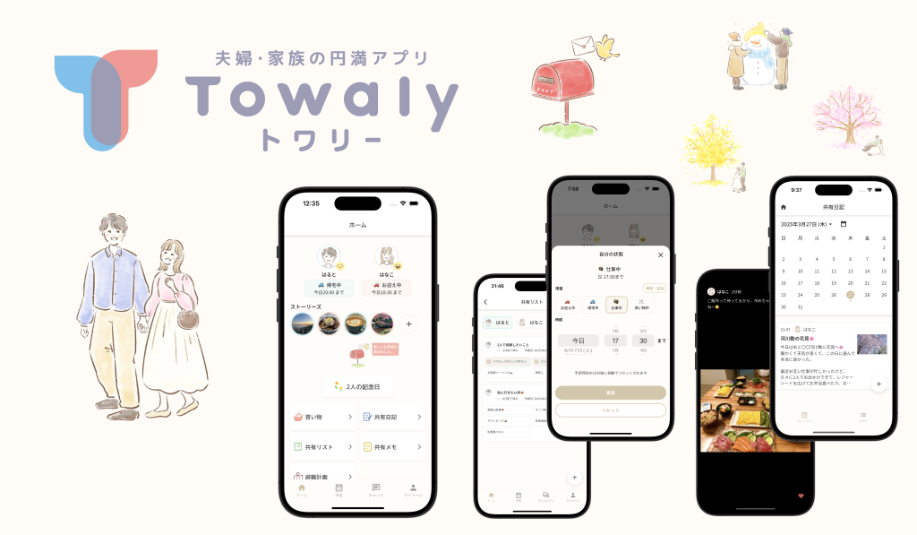 Towalyは「感謝」や「思いやり」が自然と行き交うような夫婦関係を支援するアプリ